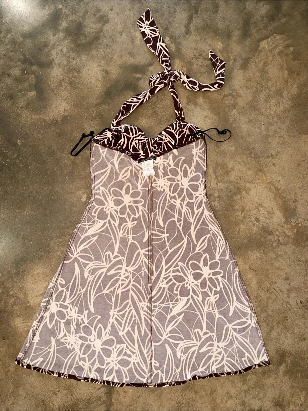 City Triangles Brown Cream Floral Halter Mini Dress Y2K Boho Cottage M (S Fit)